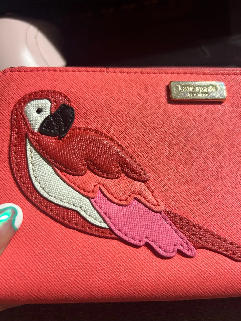 kate spade Coral Pink Parrot Zip Wallet - Picture 2 of 4